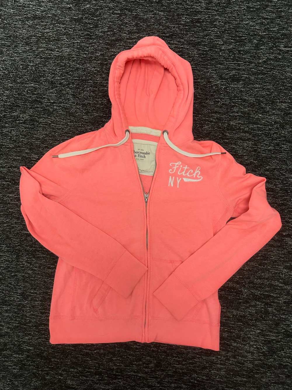Y2K Abercrombie & Fitch Women’s Coral Zip-Up Hoodie with Embroidered Logo